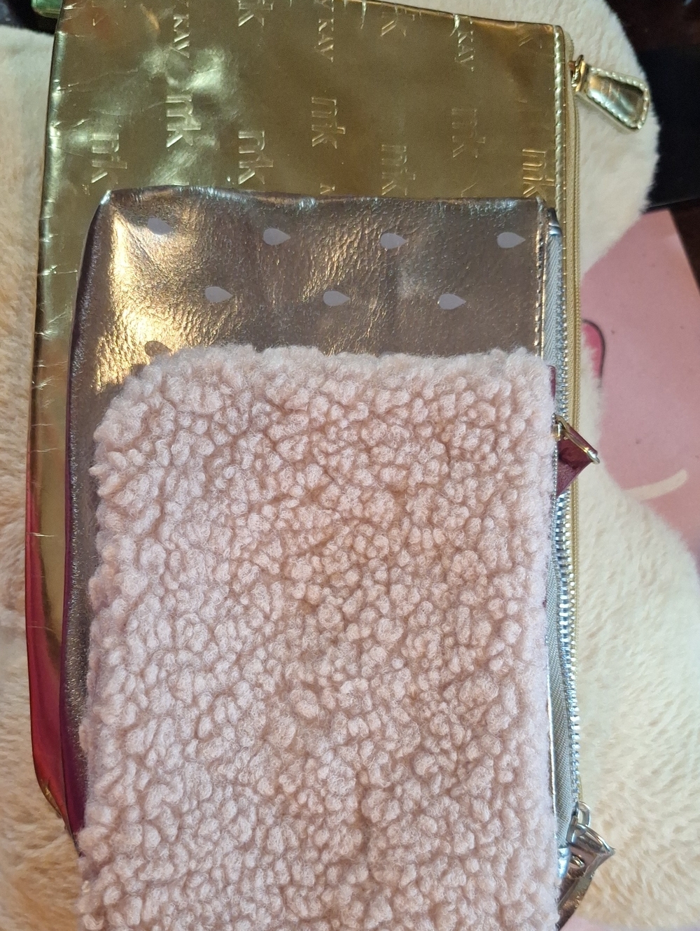 Gold, Metallic and Pink Sherpa Zip Pouchs Set Of 3